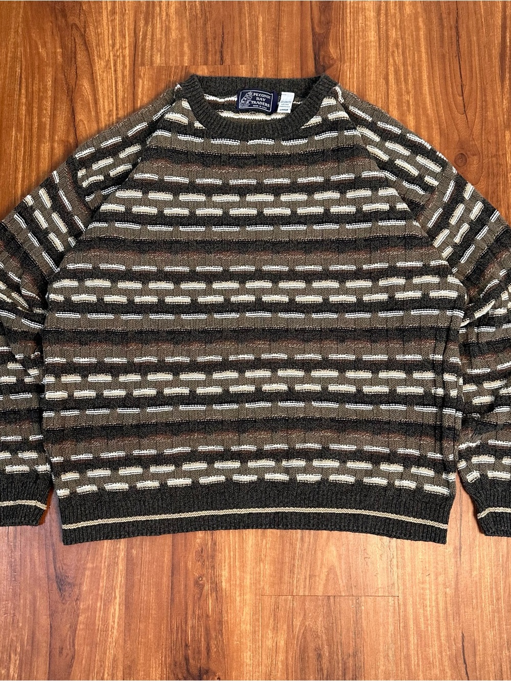 Pendleton Brown Striped Crewneck Sweater